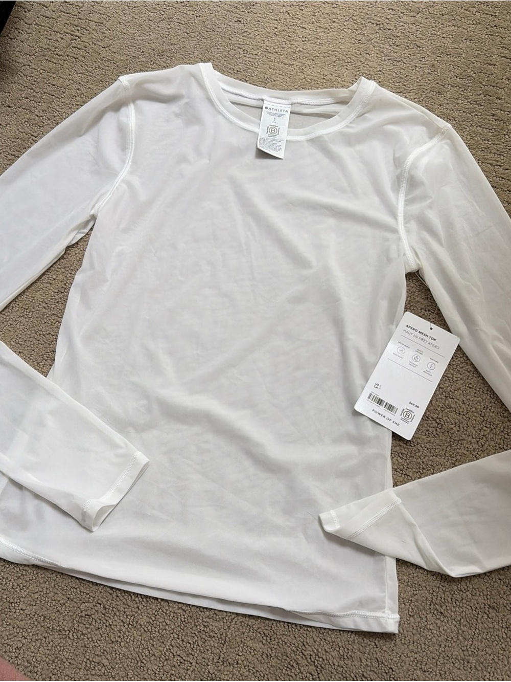 Athleta White Sheer Long Sleeve Mesh shirt Apero Small S new nwt top
